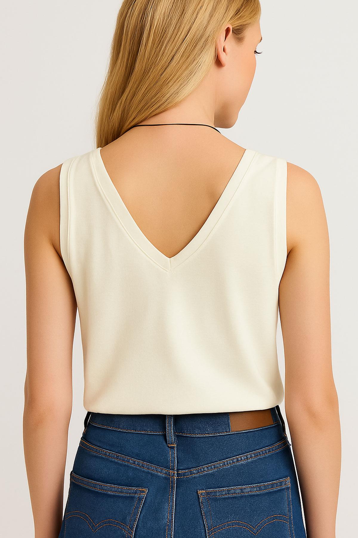 3 Adet A Kesim Ön ve Arka V Yaka Kalın Askılı Pamuklu Basic Atlet Tişört