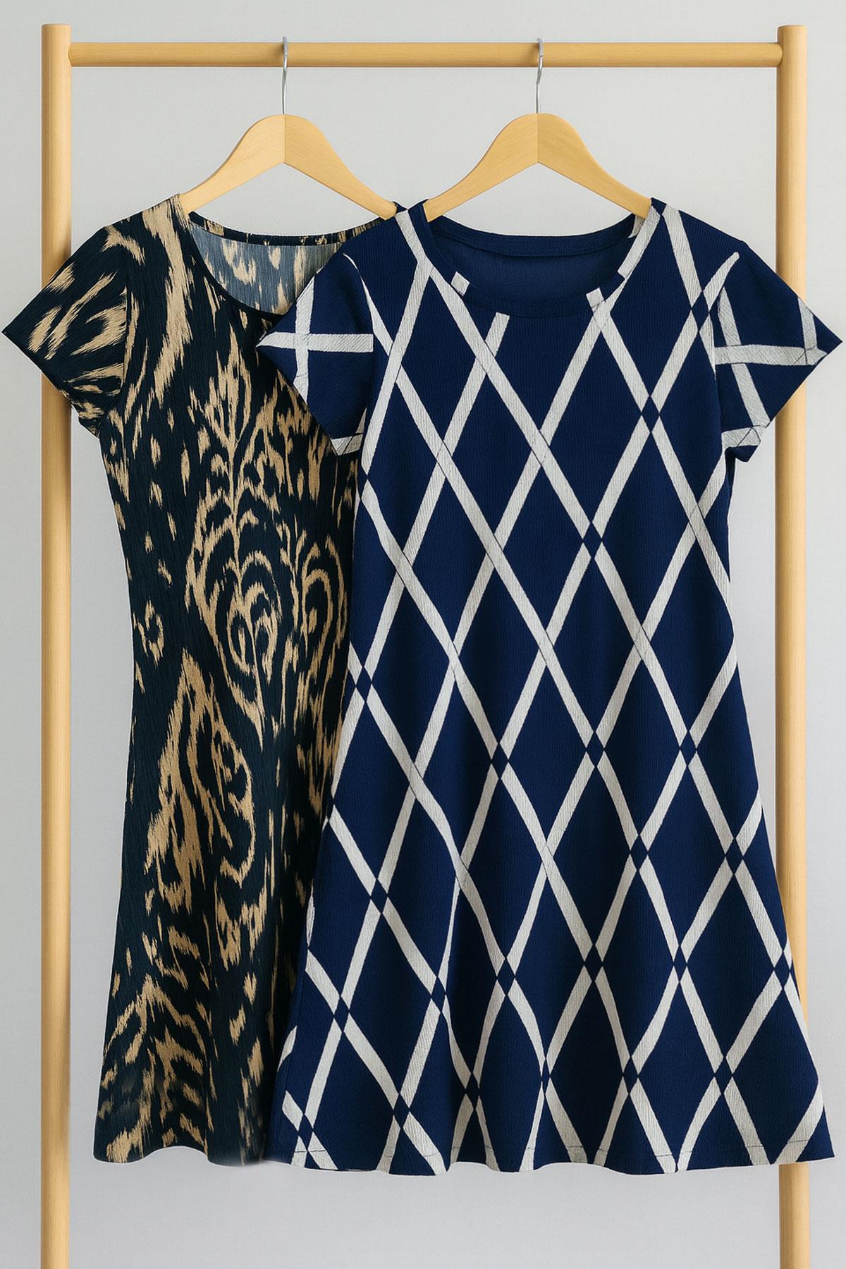 2 Adet Dökümlü Rahat Kalıp Günlük Penye Kumaş Elbise