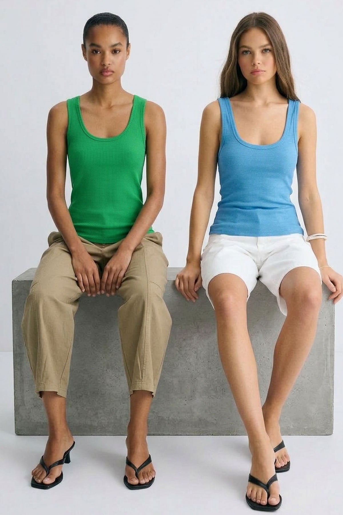 2 Adet Fitilli Fitted Ön ve Arka U Yaka Askılı Tişört