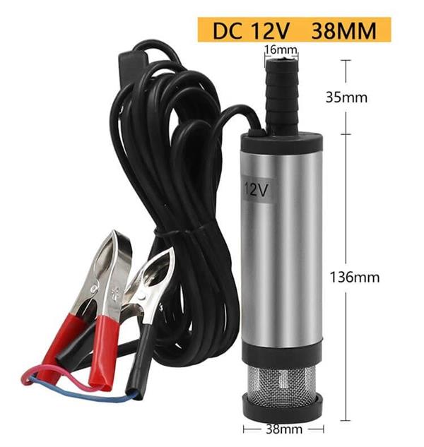 Cacheng - 12 Volt Mazot Yağ Aktarma Pompası,  Dc Mini Dalgıç Pompa Süzgeçli 38 mm Dış Çap