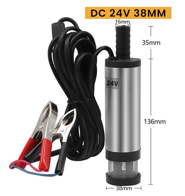 Cacheng - 24 Volt Mazot Yağ Aktarma Pompası,  Dc Mini Dalgıç Pompa Süzgeçli 38 mm Dış Çap