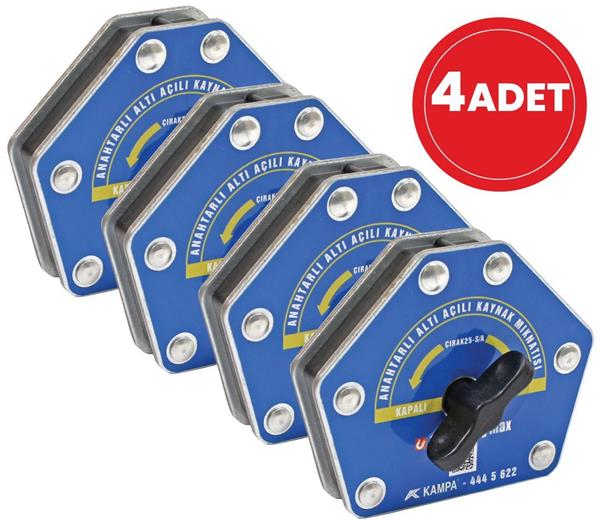 Kampa - Çırak-25M/A Manyetik Kaynak Gönyesi 4 ADET On-Off Anahtarlı 6 Açılı, 15-25 Kg Kaynak Tutucu Mıknatıs