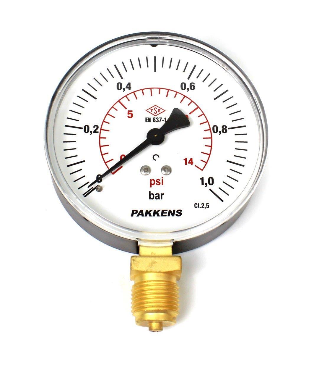 Pakkens - Pakkens 0-1 Bar 100 mm Alttan Bağlantılı Kuru Manometre G 1/2 inç