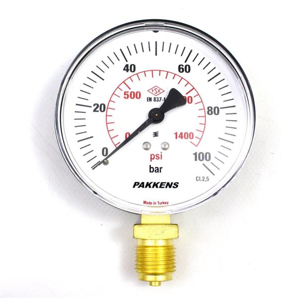 Pakkens - Pakkens 0-100 Bar 160 mm Alttan Bağlantılı Kuru Manometre G 1/2 inç