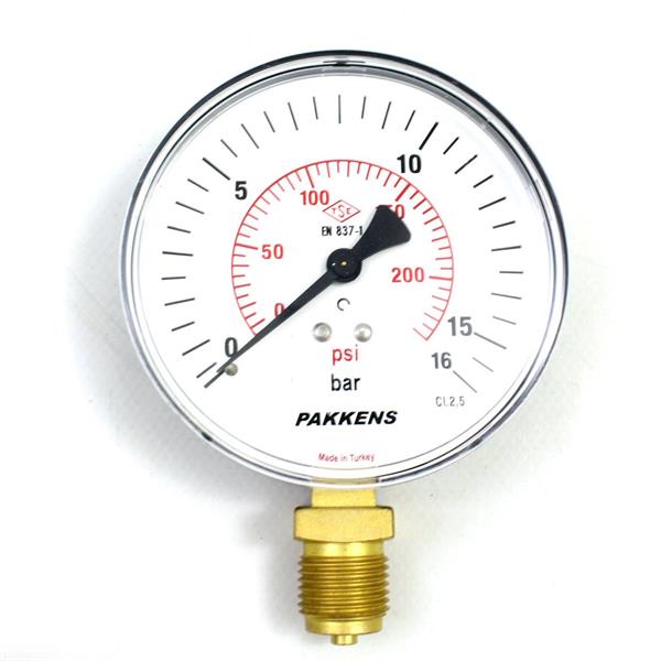 Pakkens - Pakkens 0-16 Bar 160 mm Alttan Bağlantılı Kuru Manometre G 1/2 inç