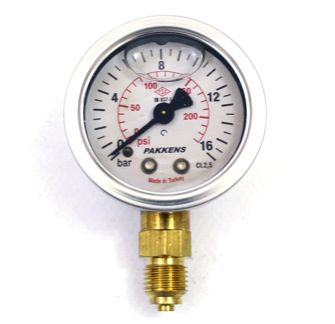 Pakkens - Pakkens 0-16 Bar 50 mm Alttan Bağlantılı Gliserinli Manometre G 1/4 inç