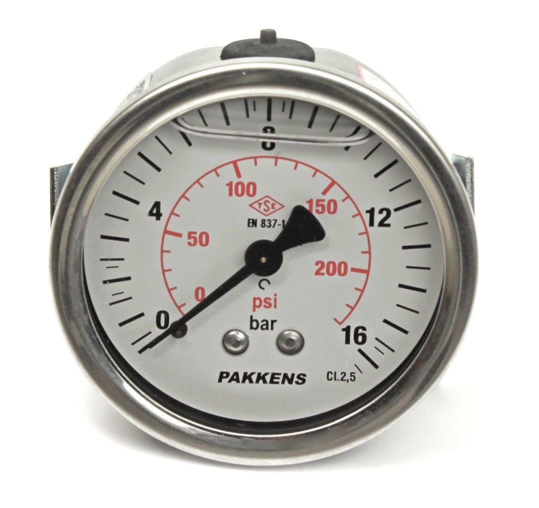 Pakkens - Pakkens 0-16 Bar 63 mm Arkadan Bağlantılı Panotipi Gliserinli Manometre G 1/4 inç