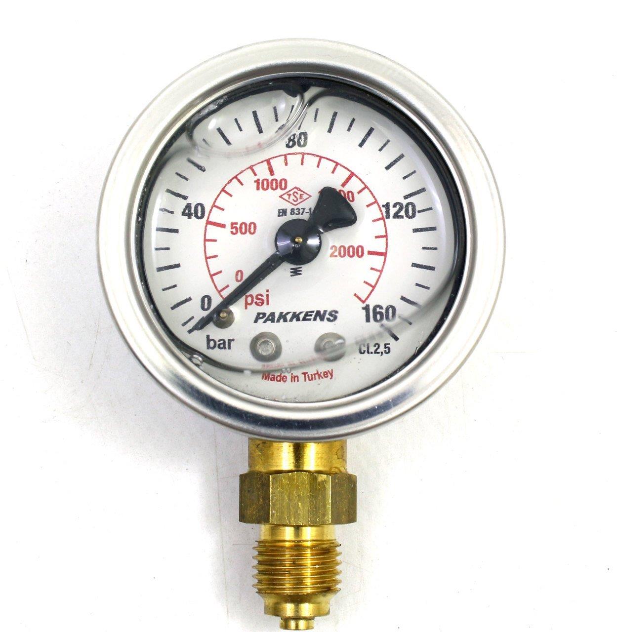 Pakkens - Pakkens 0-160 Bar 63 mm Alttan Bağlantılı Gliserinli Manometre G 1/4 inç