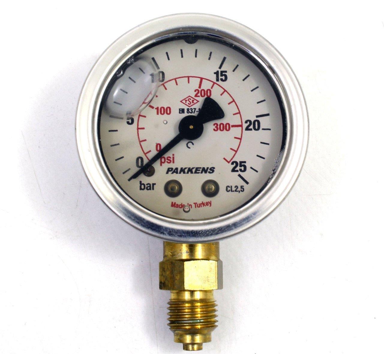 Pakkens - Pakkens 0-25 Bar 50 mm Alttan Bağlantılı Gliserinli Manometre G 1/4 inç