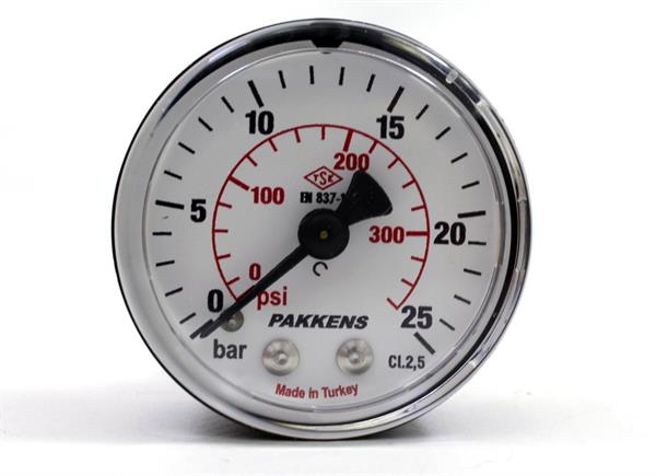 Pakkens - Pakkens 0-25 Bar 50 mm Arkadan Bağlantılı Kuru Manometre G 1/8 inç