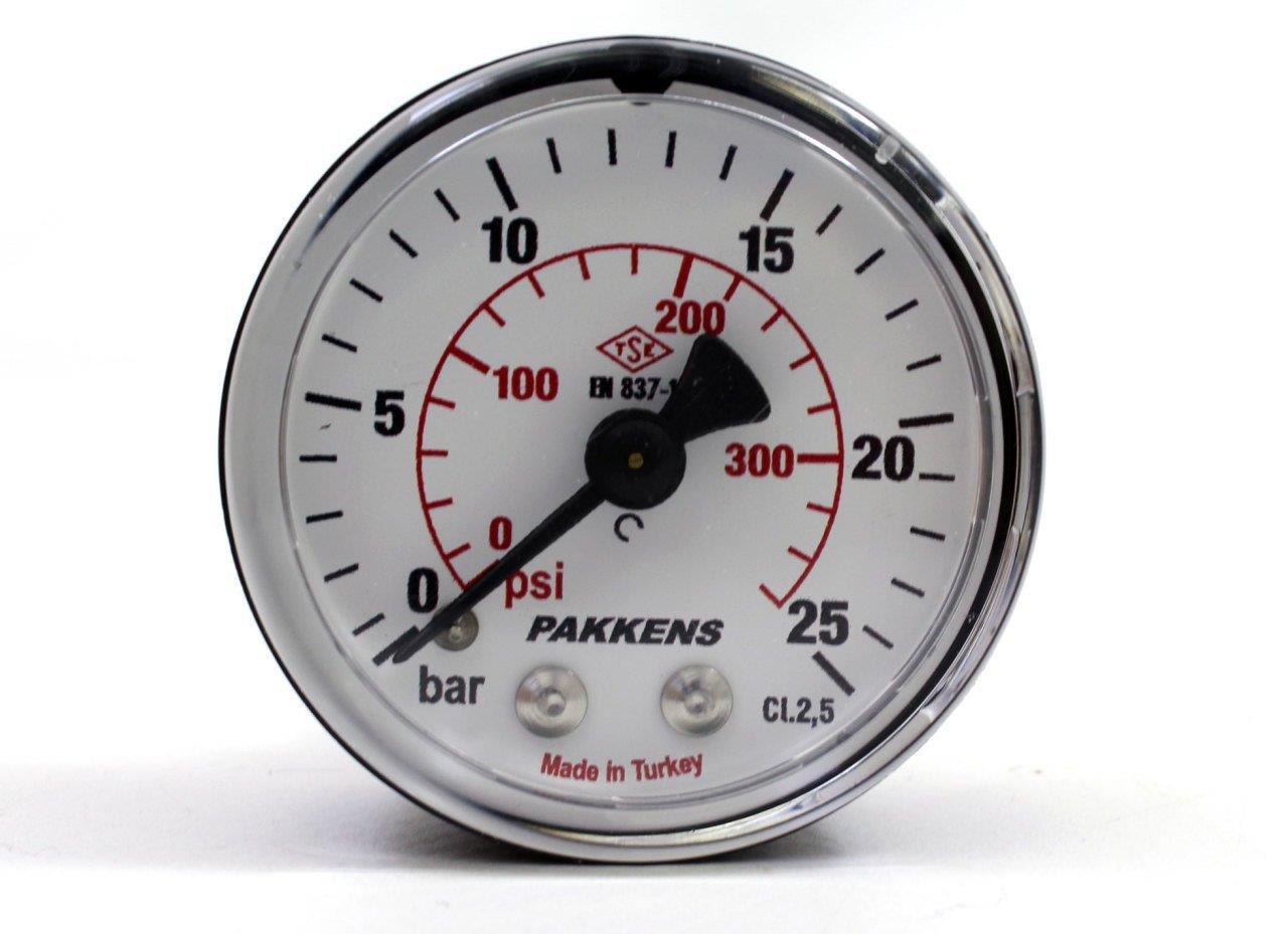 Pakkens - Pakkens 0-25 Bar 63 mm Arkadan Bağlantılı Kuru Manometre G 1/4 inç