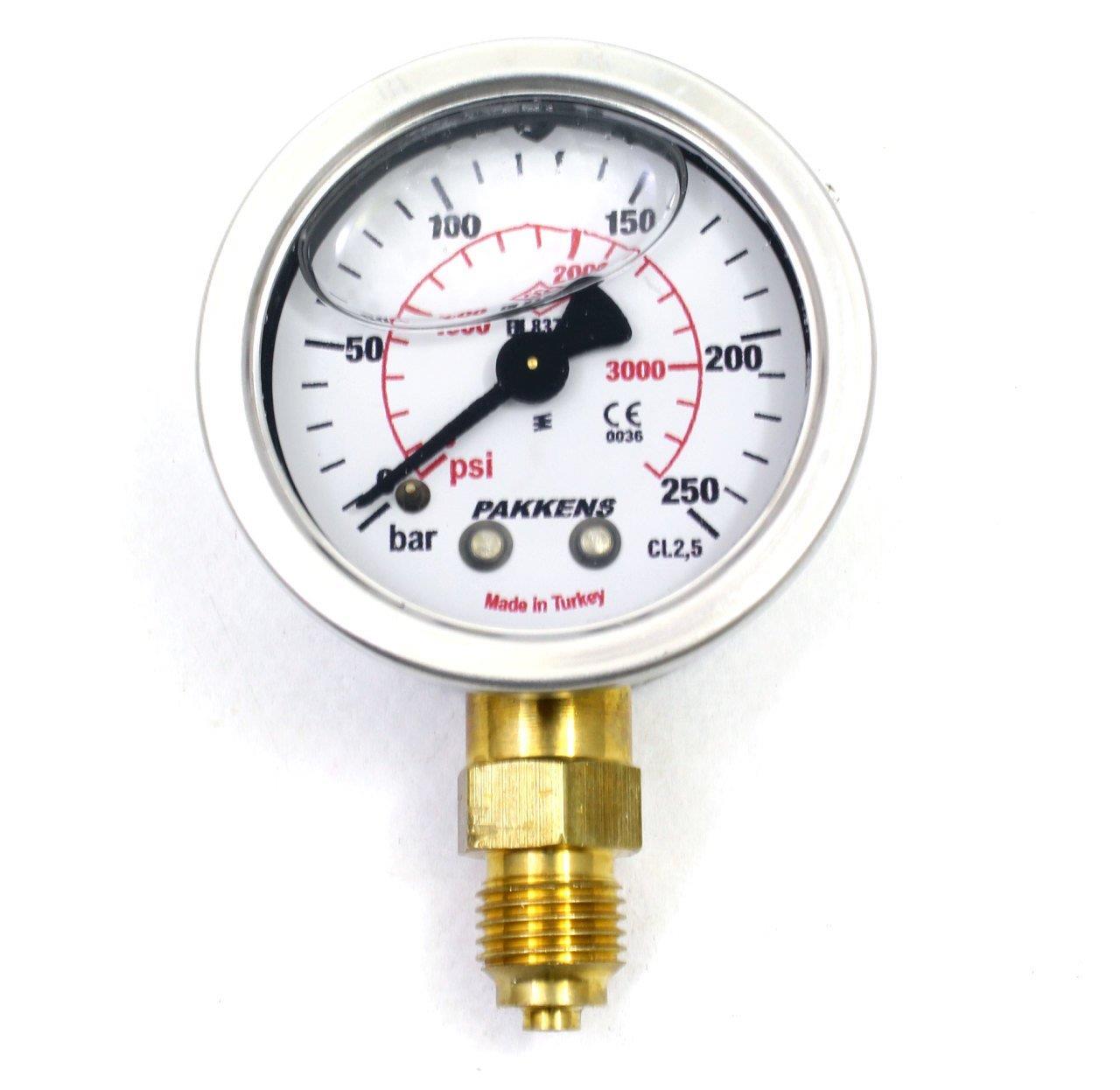 Pakkens - Pakkens 0-250 Bar 50 mm Alttan Bağlantılı Gliserinli Manometre G 1/4 inç