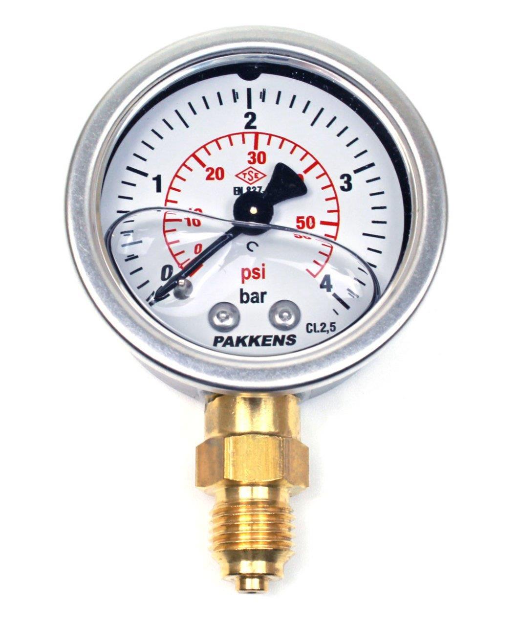 Pakkens - Pakkens 0-4 Bar 50 mm Alttan Bağlantılı Gliserinli Manometre G 1/4 inç