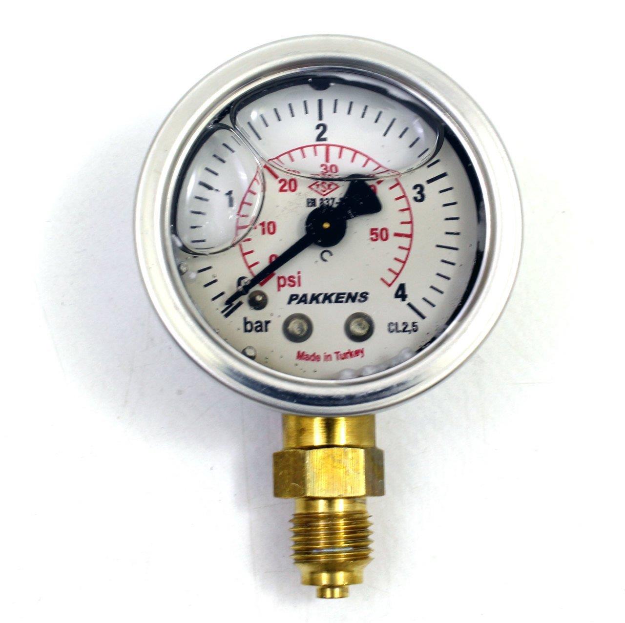 Pakkens - Pakkens 0-4 Bar 63 mm Alttan Bağlantılı Gliserinli Manometre G 1/4 inç