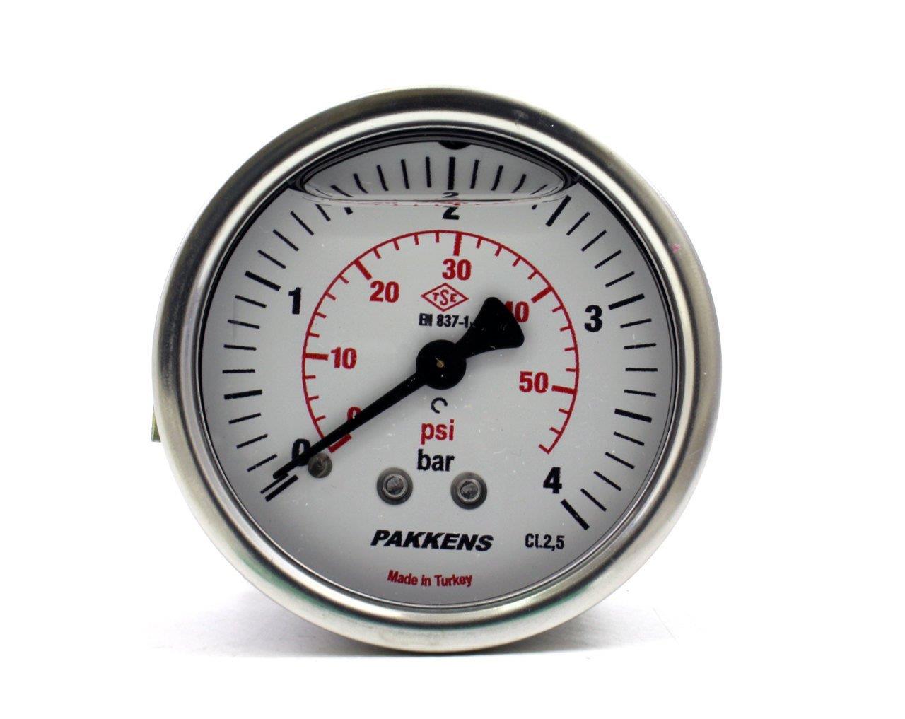 Pakkens - Pakkens 0-4 Bar 63 mm Arkadan Bağlantılı Panotipi Gliserinli Manometre G 1/4 inç