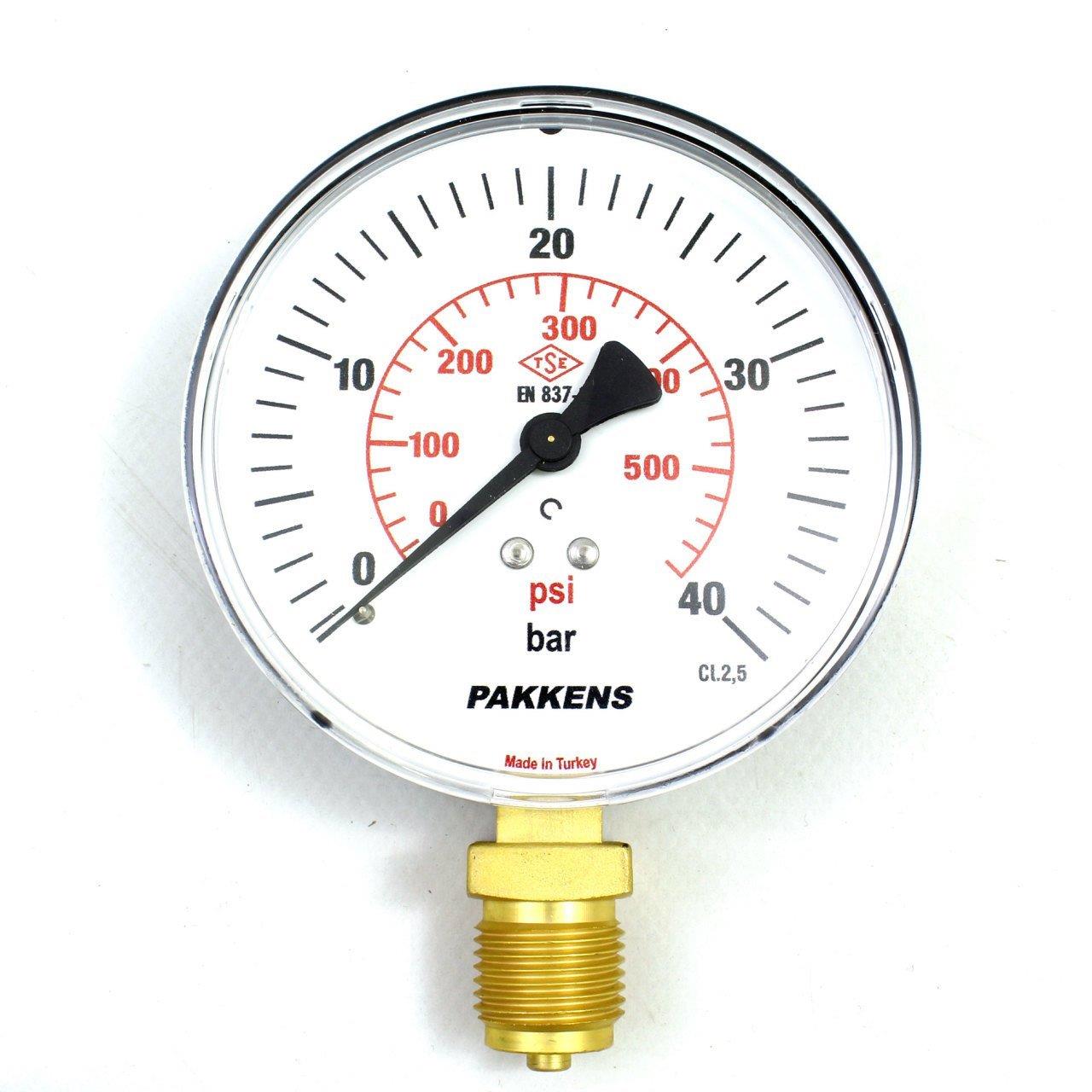 Pakkens - Pakkens 0-40 Bar 100 mm Alttan Bağlantılı Kuru Manometre G 1/2 inç