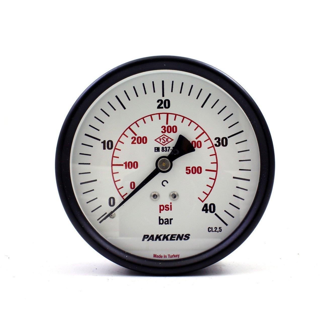 Pakkens - Pakkens 0-40 Bar 100 mm Arkadan Bağlantılı Kuru Manometre G 1/4 inç