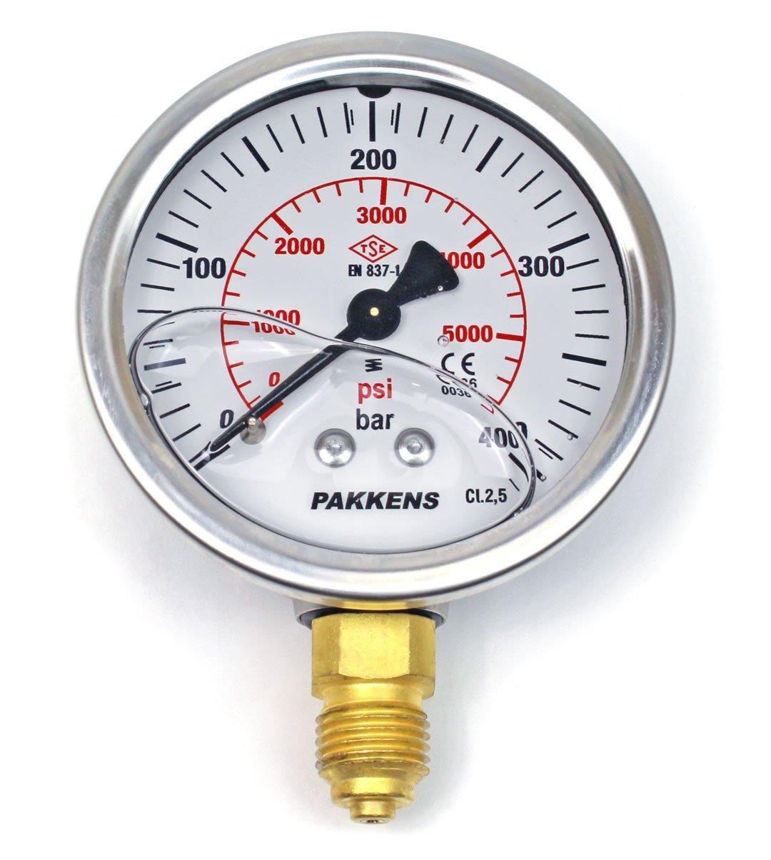 Pakkens - Pakkens 0-400 Bar 63 mm Alttan Bağlantılı Gliserinli Manometre G 1/4 inç