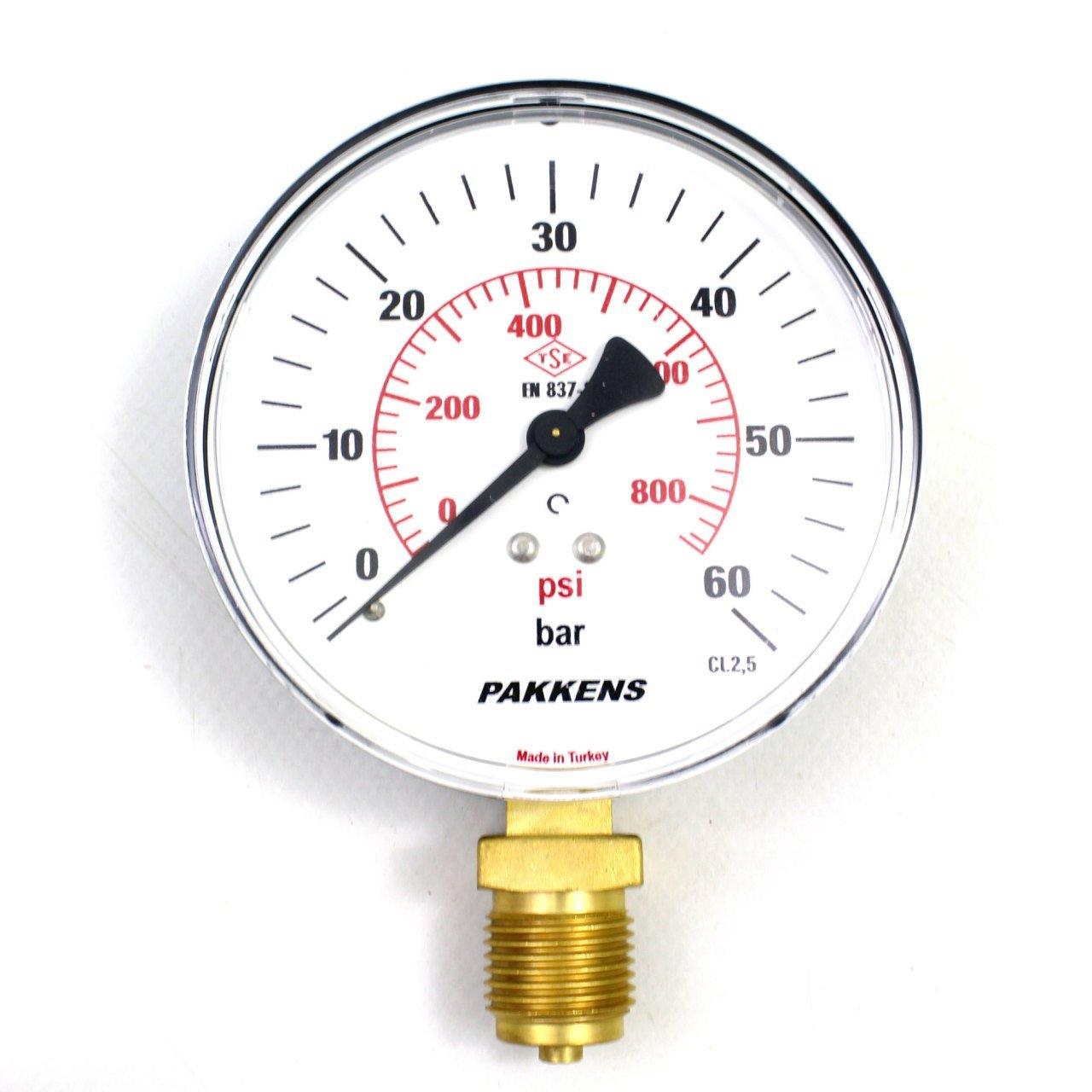 Pakkens - Pakkens 0-60 Bar 100 mm Alttan Bağlantılı Kuru Manometre G 1/2 inç