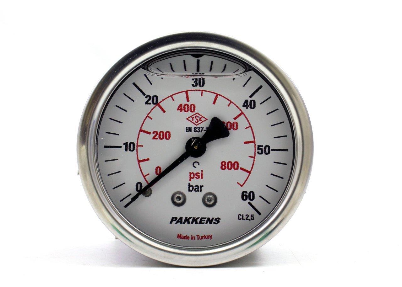 Pakkens - Pakkens 0-60 Bar 100 mm Arkadan Bağlantılı Panotipi Gliserinli Manometre G 1/2 inç