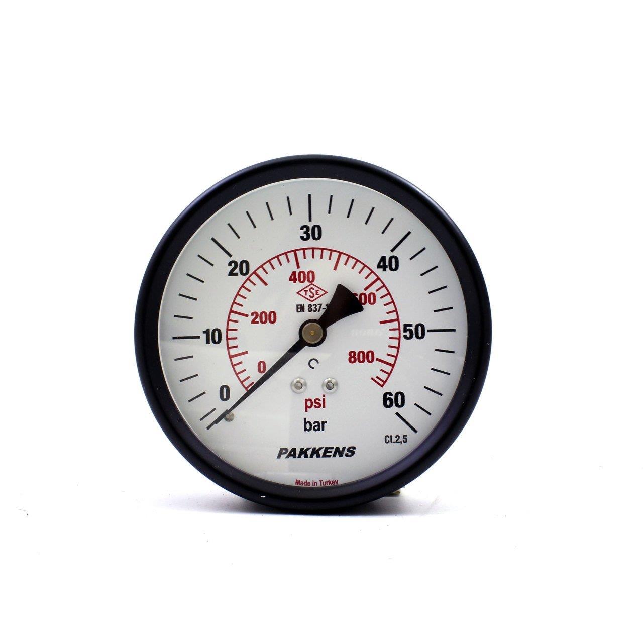 Pakkens - Pakkens 0-60 Bar 100 mm Arkadan Bağlantılı Kuru Manometre G 1/4 inç