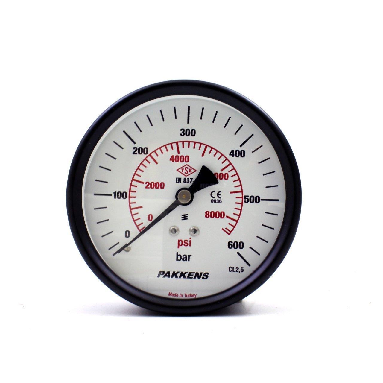 Pakkens - Pakkens 0-600 Bar 63 mm Arkadan Bağlantılı Panotipi Kuru Manometre G 1/4 inç