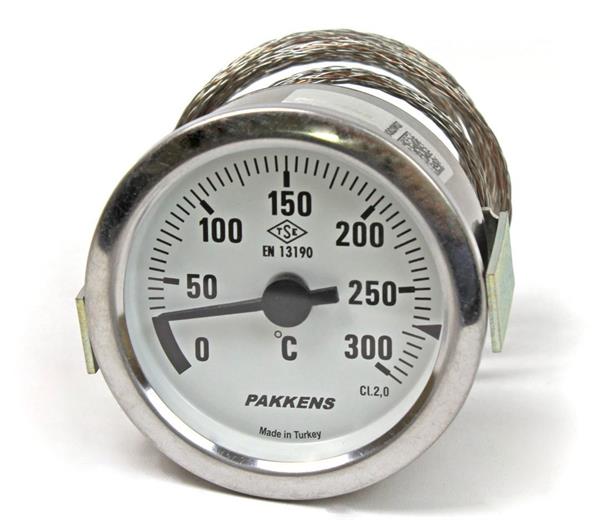 Pakkens - Pakkens Çap 60 0/+300 °C Arkadan Bağlantılı Pano Tip Gazlı Termometre 1mt Paslanmaz Örgülü