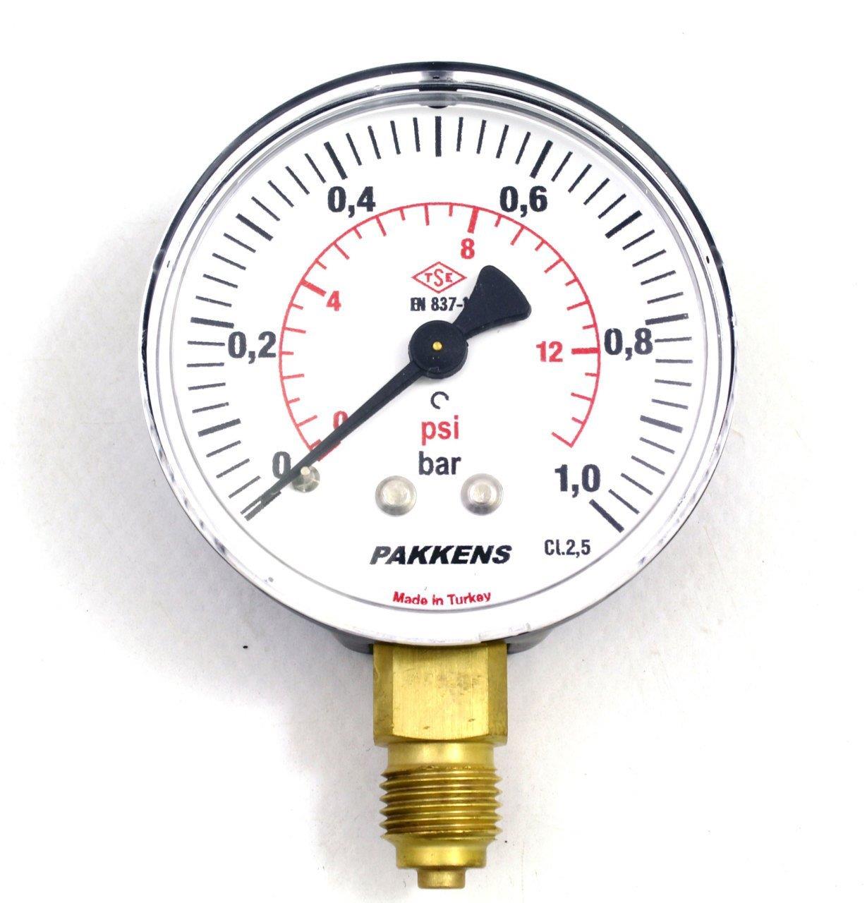 Pakkens - Pakkens Çap 63 0/1 Bar Kuru Tip Basınç Ölçer, Manometre, Basınç Göstergesi 1/4''