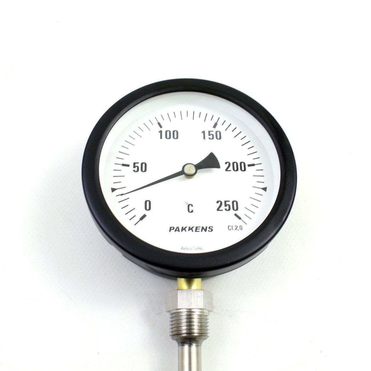 Pakkens - Pakkens Termometre 0-250 °C Çap 100 mm Daldırma Boyu 10 cm Alttan Bağlantılı G 1/2 inç