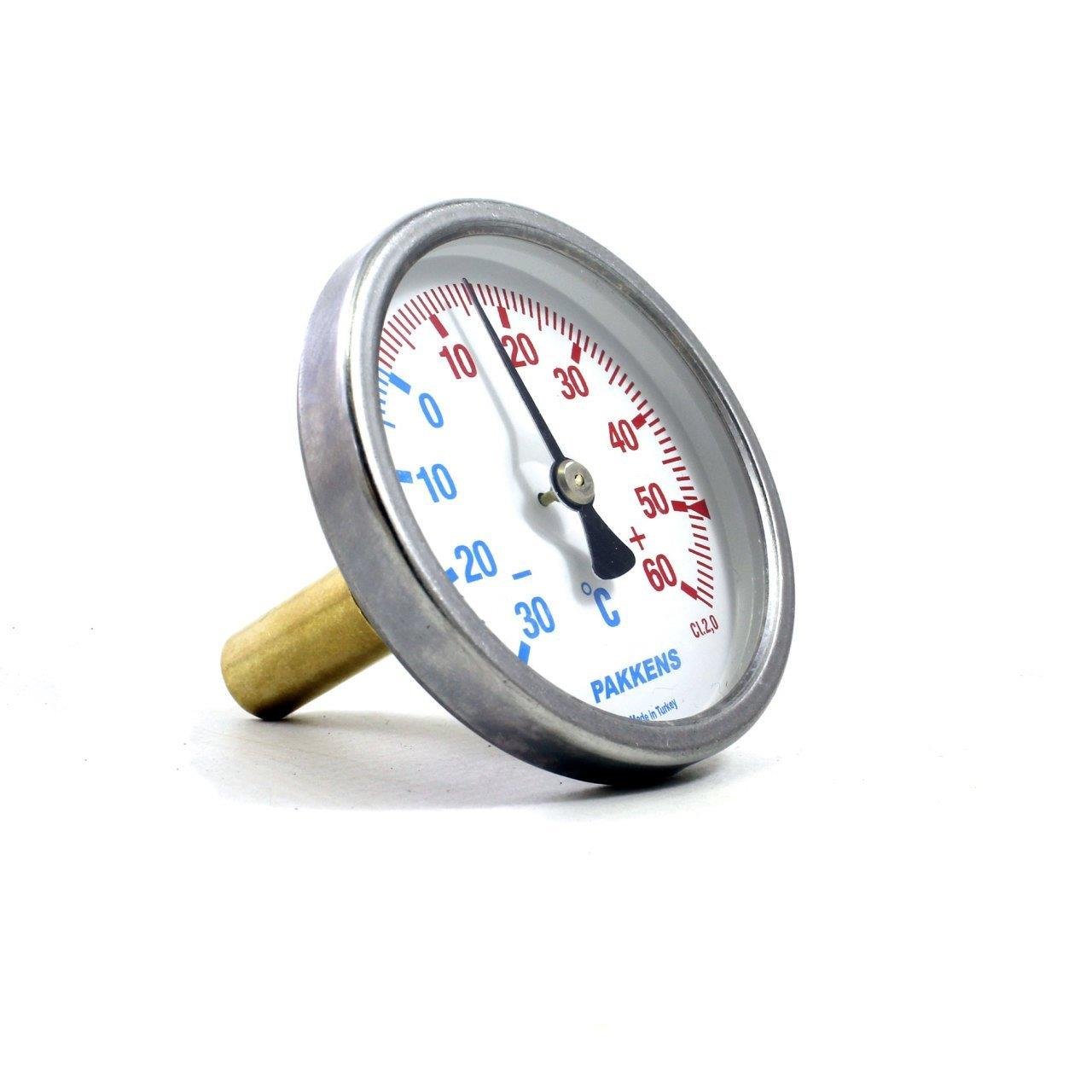 Pakkens - Pakkens Termometre -30+60 °C Çap 63 mm Daldırma Boyu 5 cm Arkadan Bağlantılı G 1/2 inç