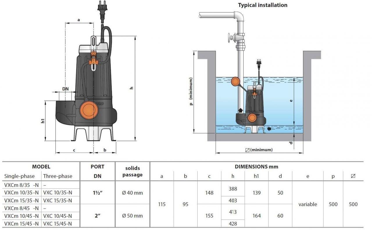 Pedrollo Pompa - Pedrollo VXC 10/45-N Flatörlü Döküm Gövdeli Foseptik Dalgıç Pompa