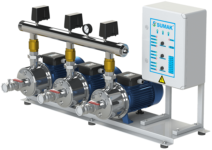 Sumak Pompa - Sumak SMINOX12C 300/3T Emişli Paslanmaz Kademeli Hidrofor 11 Kat 42 Daire