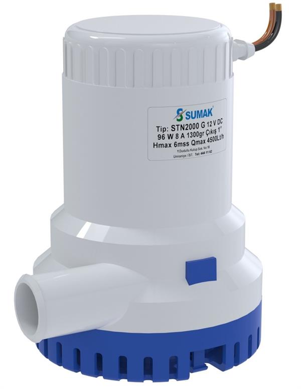 Sumak Pompa - Sumak STN2000G Sintine Dalgıç Pompa 6 mss 4500 litre/h 12 Volt Manuel