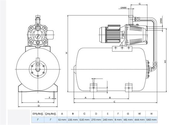 Wilo - Wilo Aqua SPG 25-3.45 Jet Pompalı 25 Lt Tanklı Otomatik Hidrofor 4 Kat 9 Daire, 1Hp 4 Bar