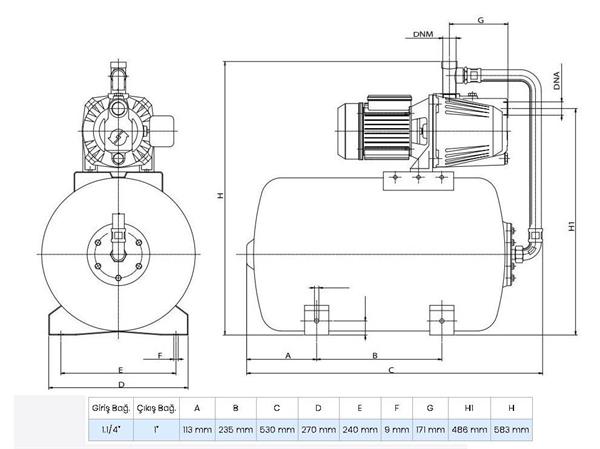 Wilo - Wilo Aqua SPG 25-9.45 Jet Pompalı 25 Lt Tanklı Otomatik Hidrofor 4 Kat 17 Daire, 1.5Hp 4 Bar
