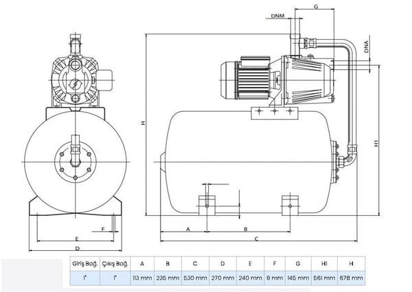 Wilo - Wilo Aqua SPG 50-3.45 Jet Pompalı 50 Lt Tanklı Otomatik Hidrofor 4 Kat 9 Daire, 1Hp 4 Bar