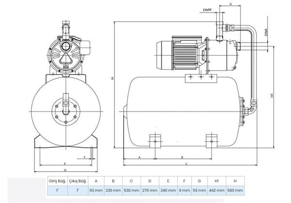 Wilo - Wilo Aqua SPS 25-4.47 Paslanmaz Jet Pompalı 25 Lt Tanklı Otomatik Hidrofor 5 Kat 10 Daire, 1.3Hp