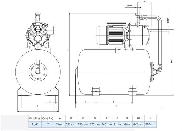Wilo - Wilo Aqua SPS 25-5.56 Paslanmaz Jet Pompalı 25 Lt Tanklı Otomatik Hidrofor 7 Kat 10 Daire, 1.5Hp
