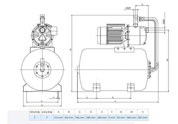 Wilo - Wilo Aqua SPS 50-4.47 Paslanmaz Jet Pompalı 50 Lt Tanklı Otomatik Hidrofor 5 Kat 10 Daire, 1.3Hp