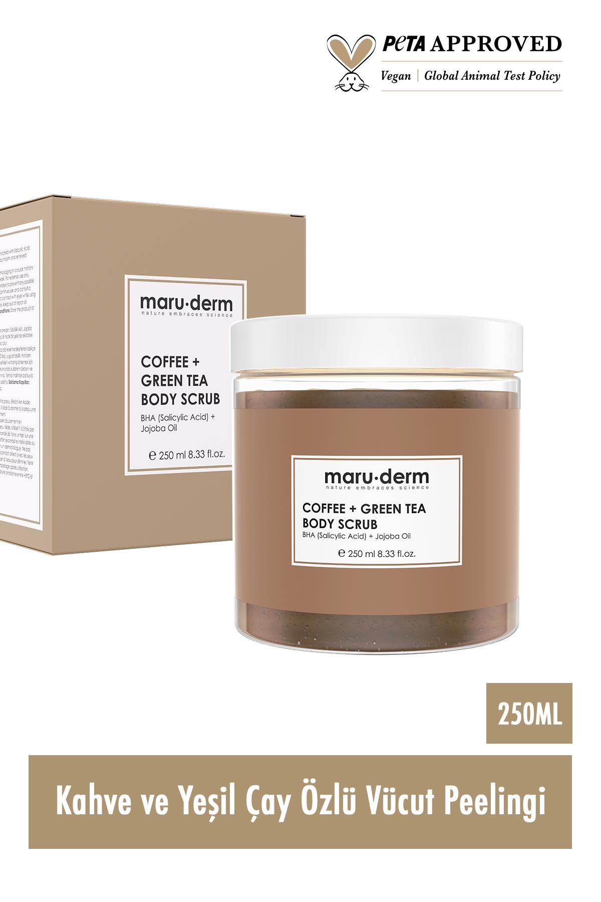 Body Scrub | Kahve + Yeşil Çay Özlü Vücut Peelingi | BHA + Jojoba Yağı 250 ML