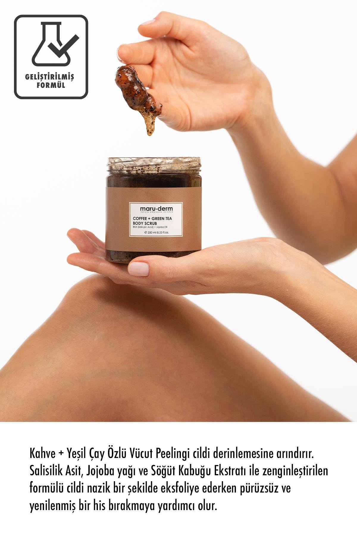 Body Scrub | Kahve + Yeşil Çay Özlü Vücut Peelingi | BHA + Jojoba Yağı 250 ML