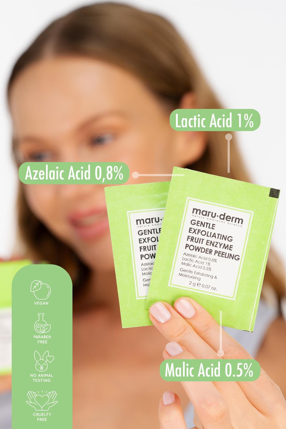 Maruderm AHA Meyve Enzim Hassas Toz Peeling 60 GR (Azelaic Acid 0,8% + Lactic Acid 1% + Malic Acid 0.5%)