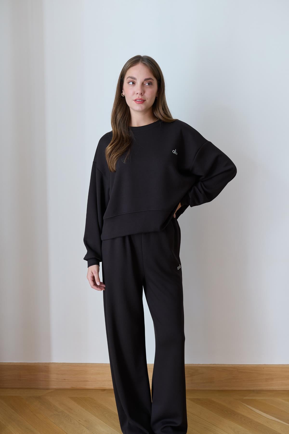 Acı Kahve Yazı Baskılı Crop Sweat Pantolon Eşofman Takım