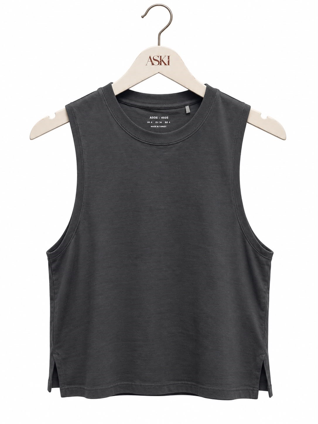 Antrasit Bisiklet Yaka Sıfır Kol Yandan Yırtmaçlı T-Shirt