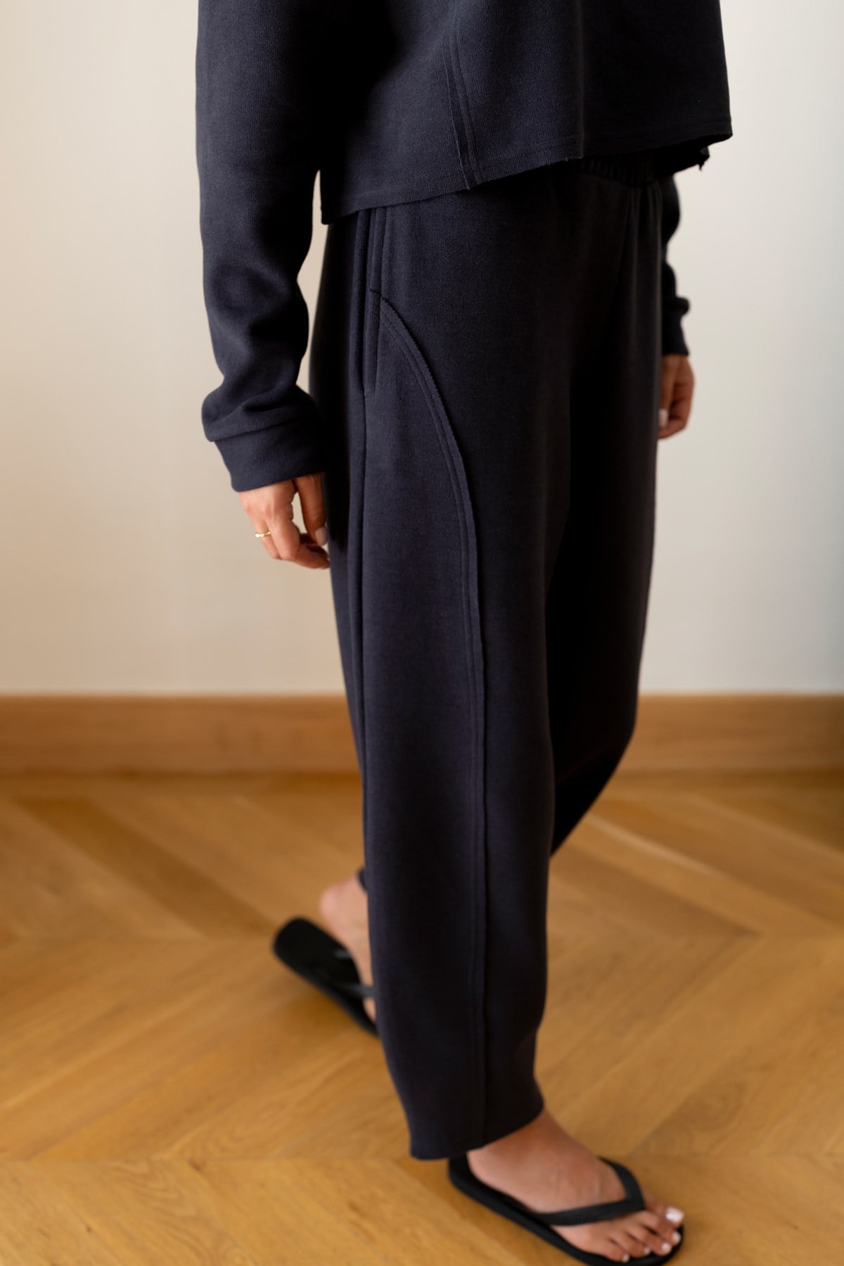 Antrasit Crop Sweat Eşofman Takım