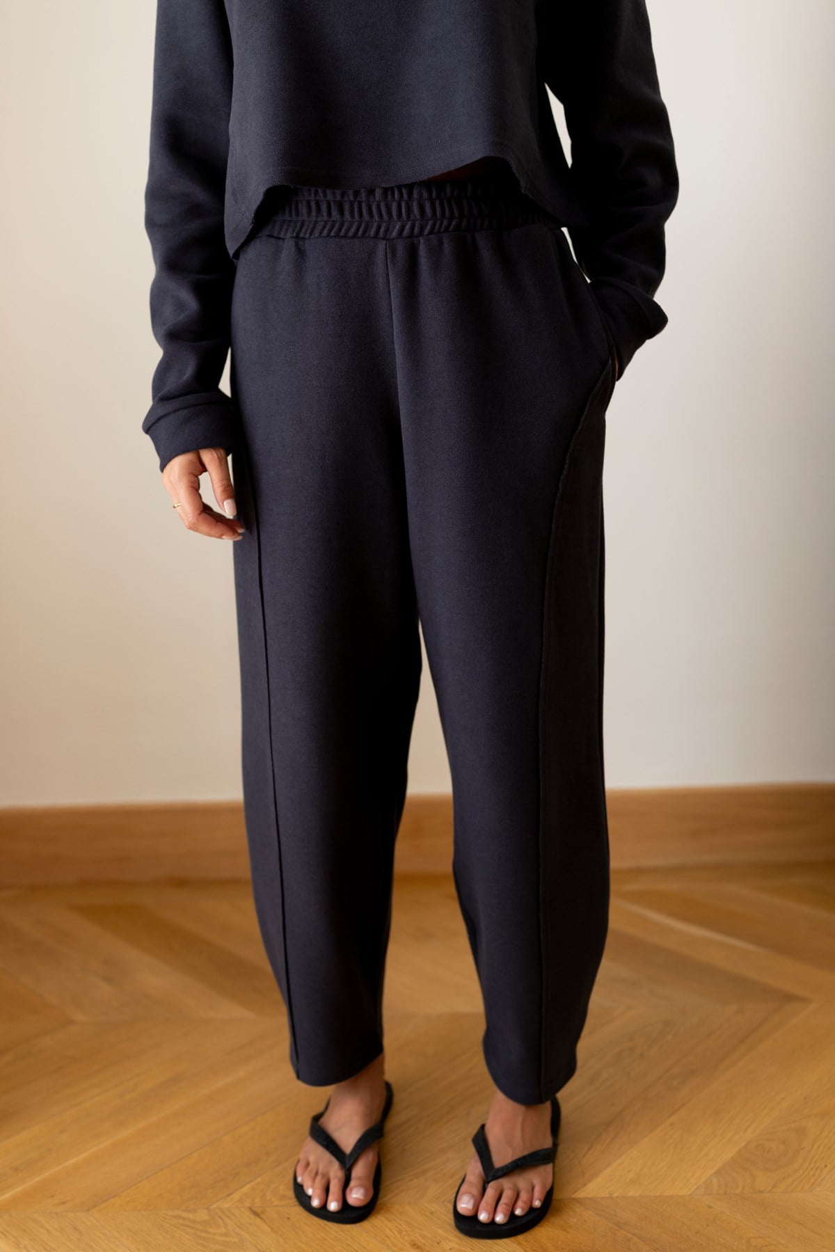 Antrasit Crop Sweat Eşofman Takım