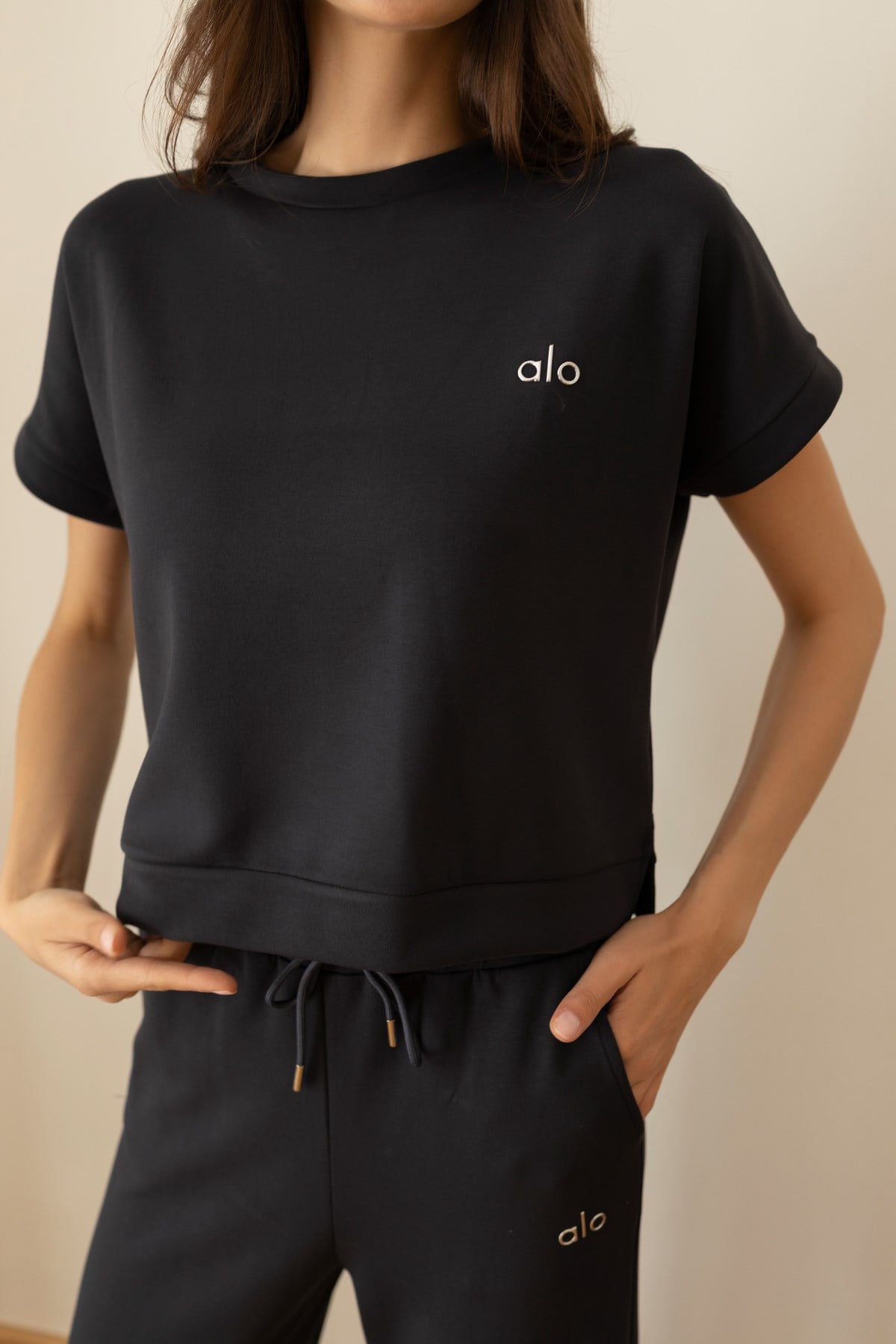 Antrasit Logo Detaylı Kısa Kol T-Shirt Eşofman Takım