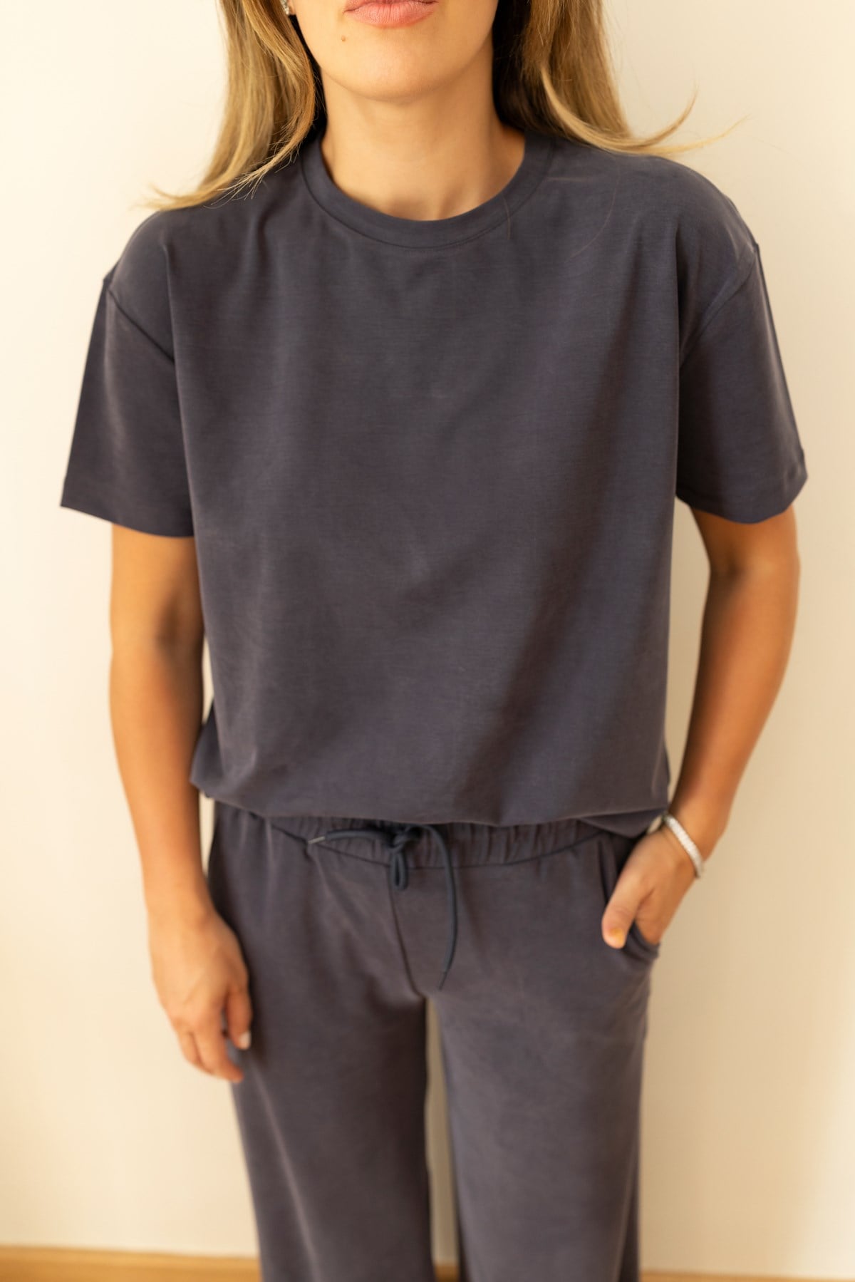 Antrasit Oversize T-Shirt Ve Pantolon Takım