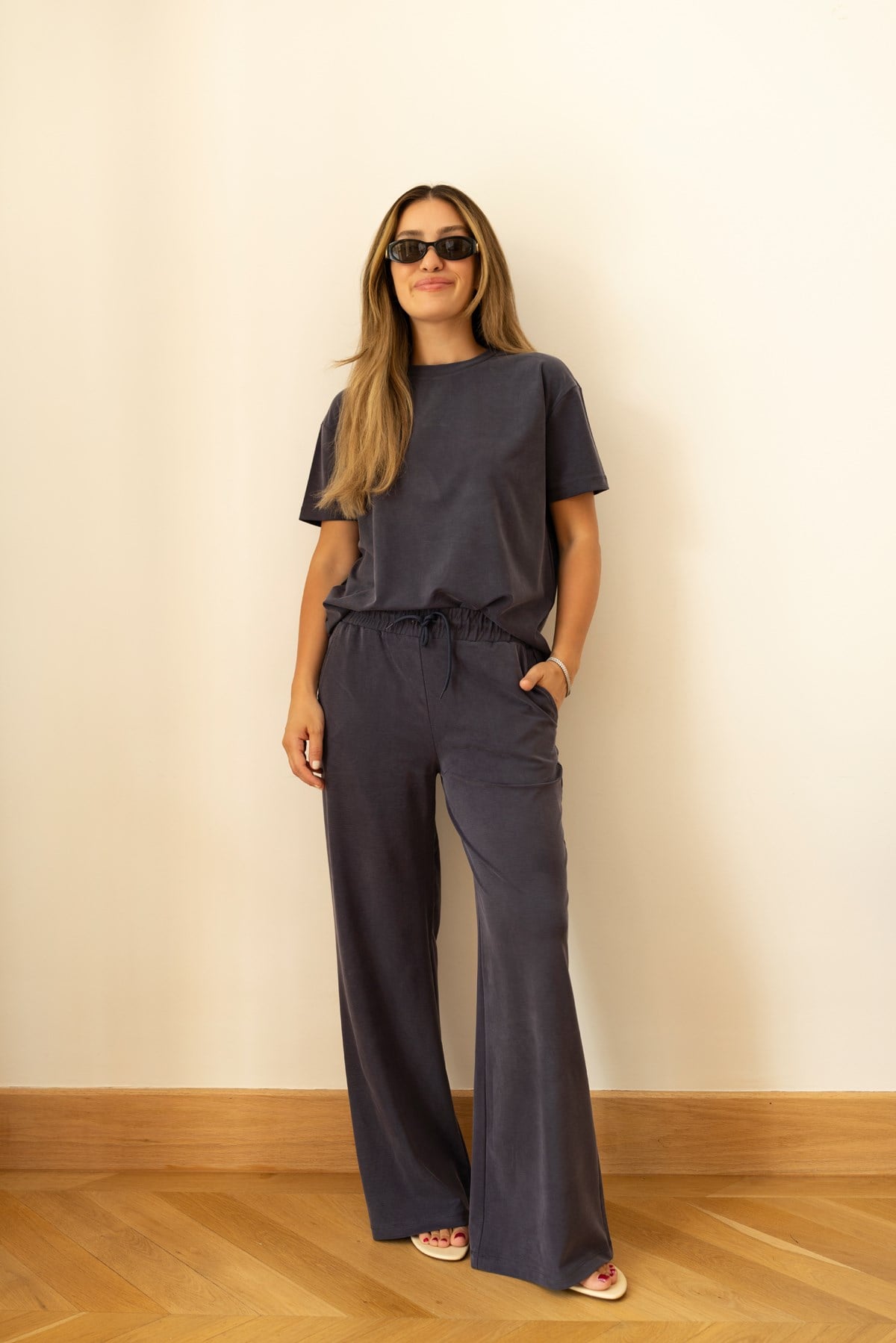 Antrasit Oversize T-Shirt Ve Pantolon Takım