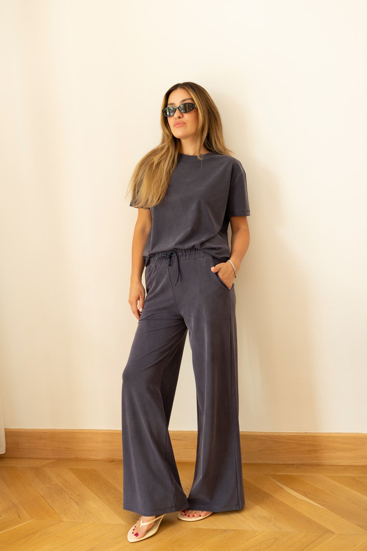 Antrasit Oversize T-Shirt Ve Pantolon Takım